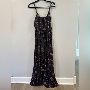 NWT Kaileigh Black Wide Leg Jumpsuit with Pink Floral Design Size Small